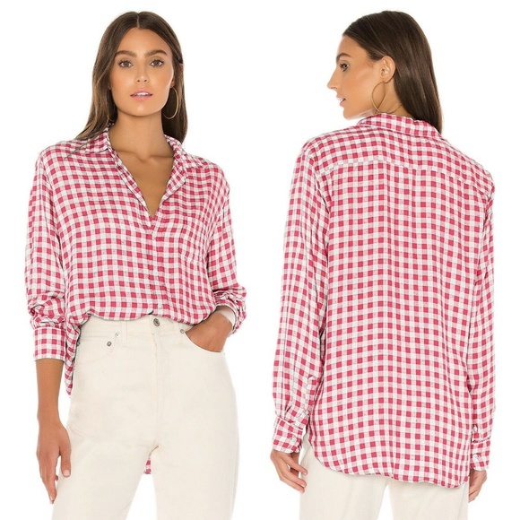 Frank & Eileen Tops - FRANK & EILEEN Barry 100% Linen Button Down Shirt in Hot Pink Check